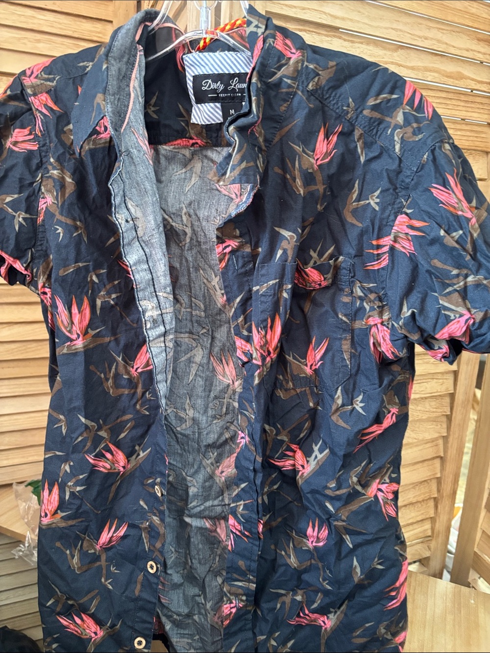 Dirty Laundry Navy Shirt with Pink Floral Accents Medium